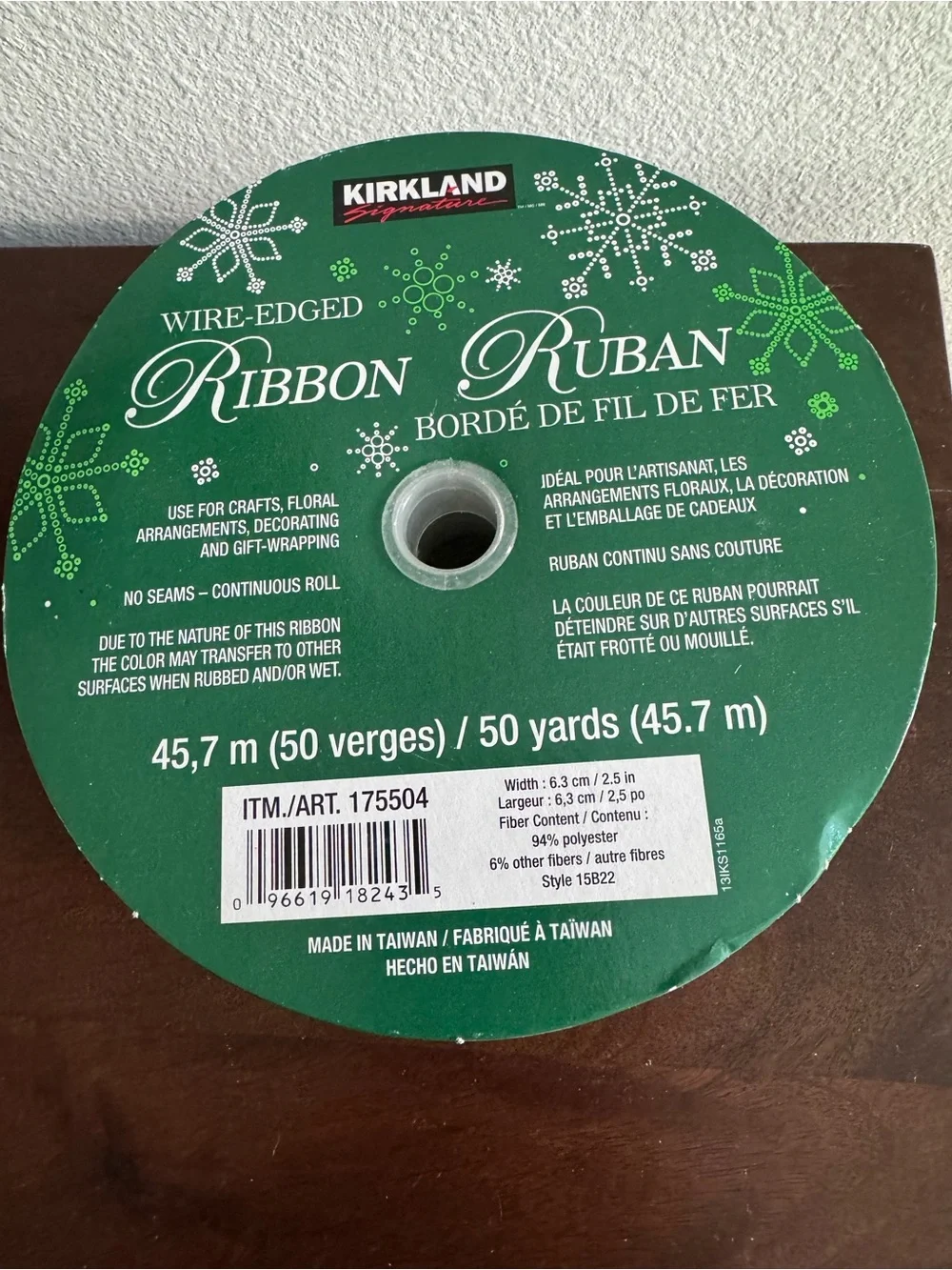 Kirkland Signature Silver Wire-Edged Holiday Ribbon 50 yds NWT